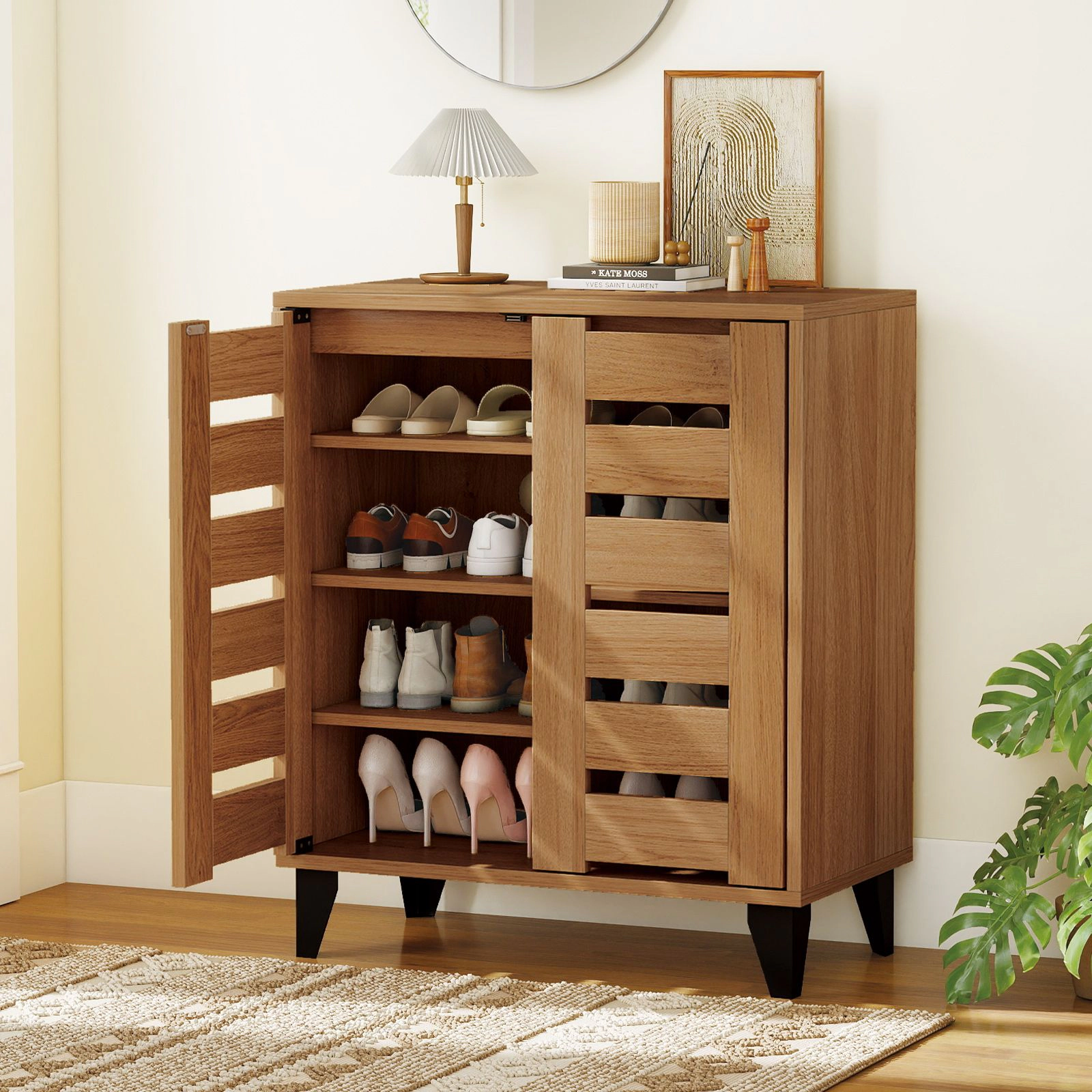 SlickBlue 2-Door Shoe Cabinet with 4-Tier Adjustable Storage Shelves
