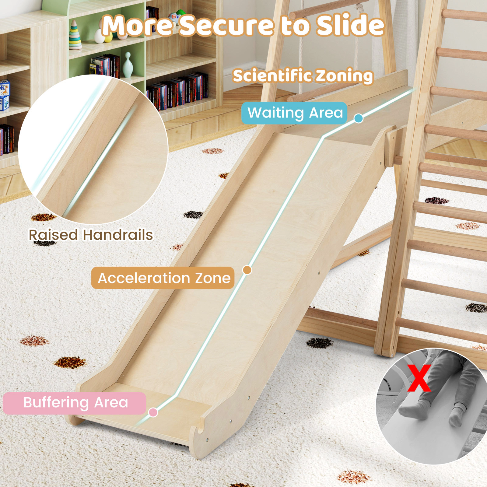 8-in-1 Wooden Montessori Climber Playset Slide Monkey Bars Swing Rope Net Two Ladders 110-lb Capacity Ages 3-5 Natural