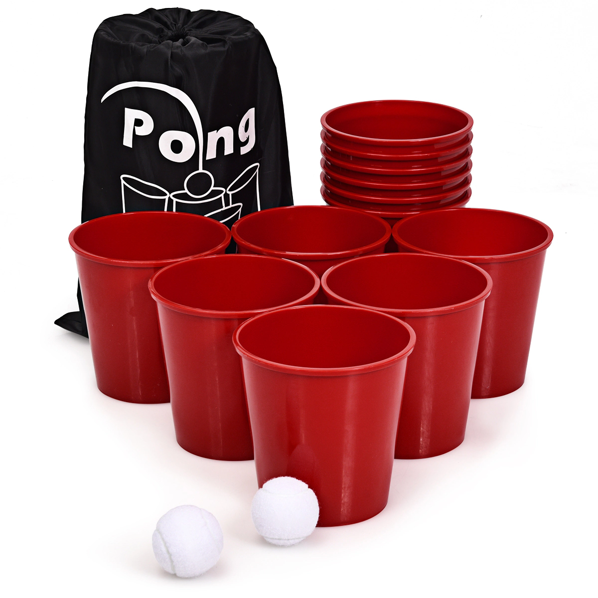 SUGIFT Giant Yard Pong Game Set with 12 Ultra-Durable 7.5-in PP Buckets 2 PVC Balls and Carry Bag