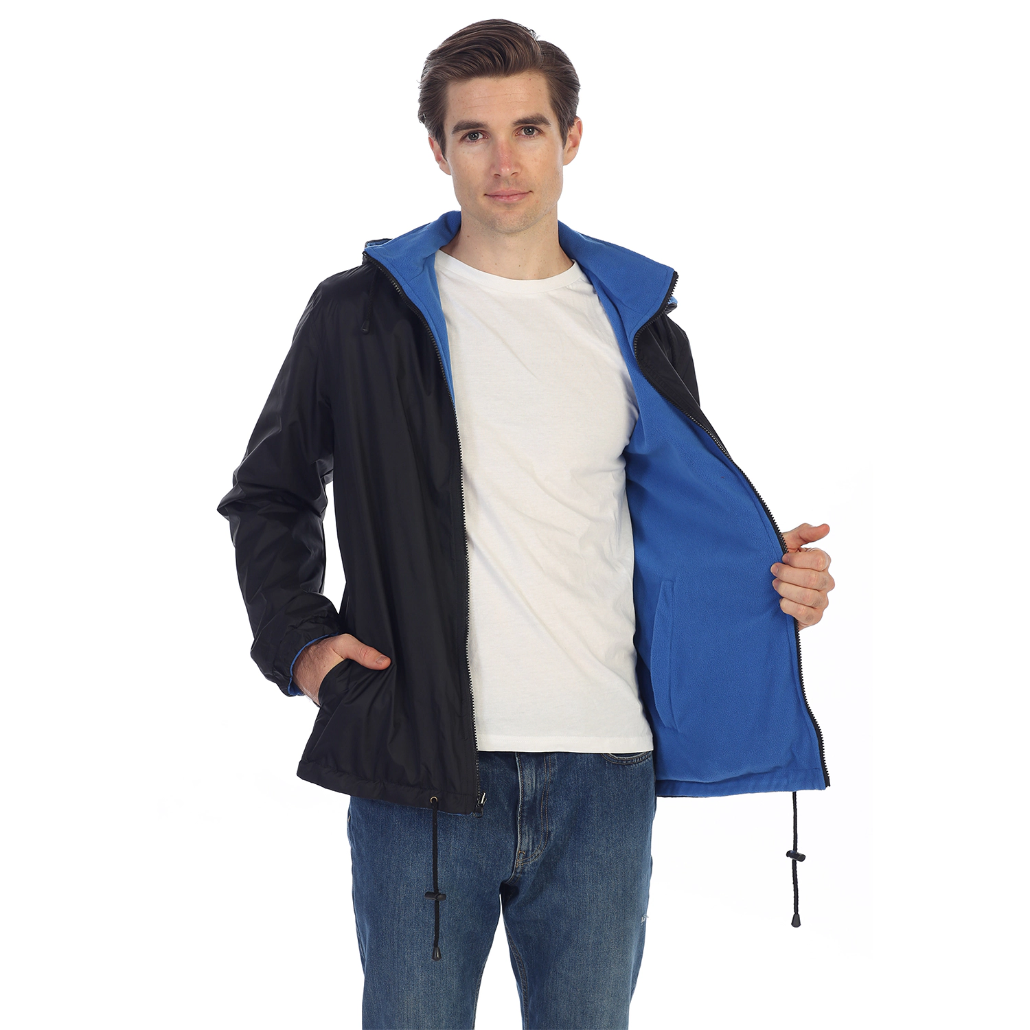 Gioberti Men's Reversible Rain Jacket with Polar Fleece Lining