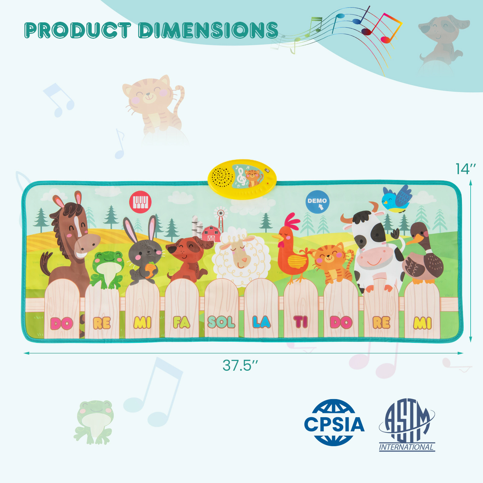 SUGIFT Kids Multicolor Animal Farm Musical Piano Mat with 10 Animal Sounds 37.5-in W 14-in D Ages 3+
