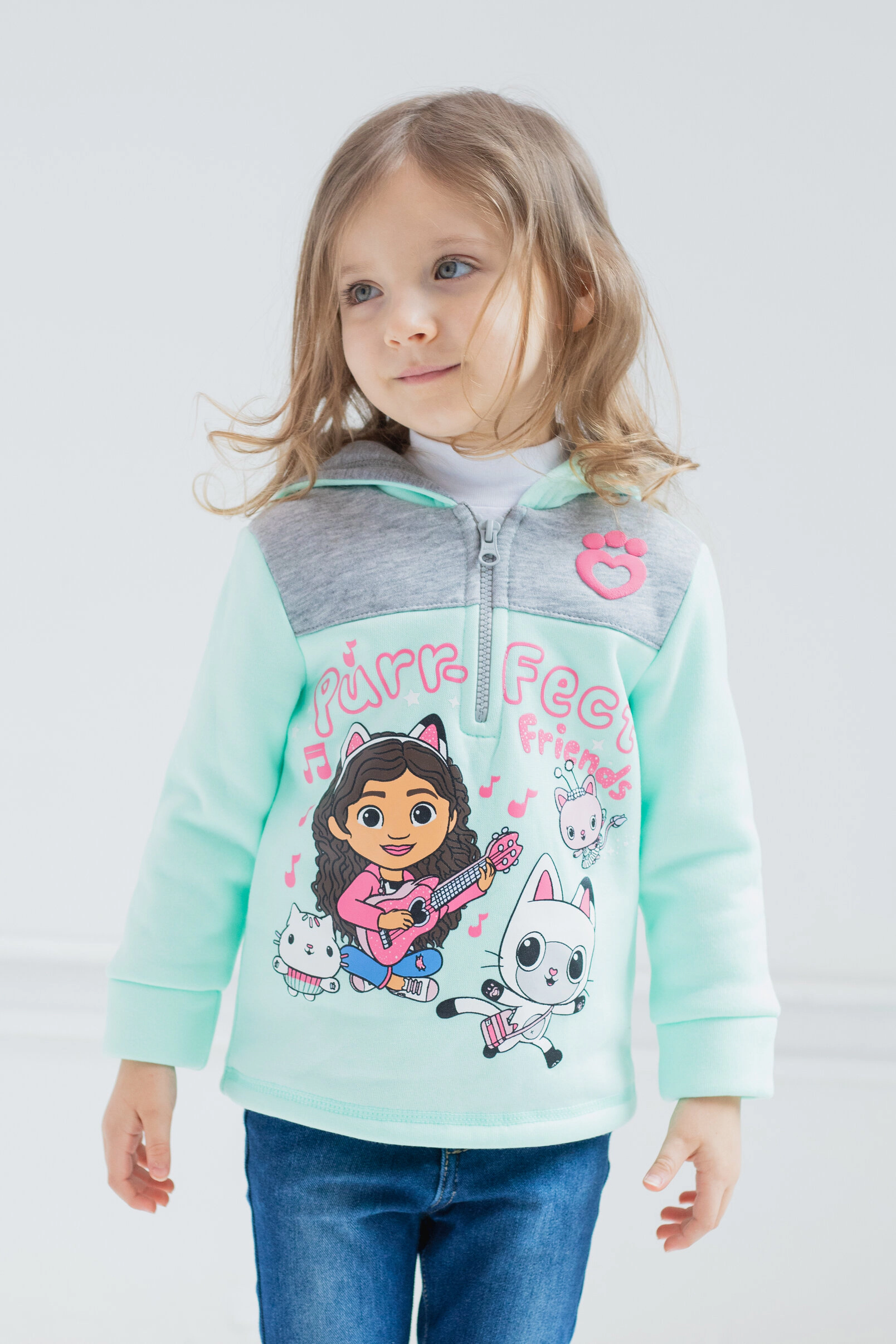 Dreamworks Gabby's Dollhouse Girls' Fleece Quarter-Zip Hooded Sweatshirt