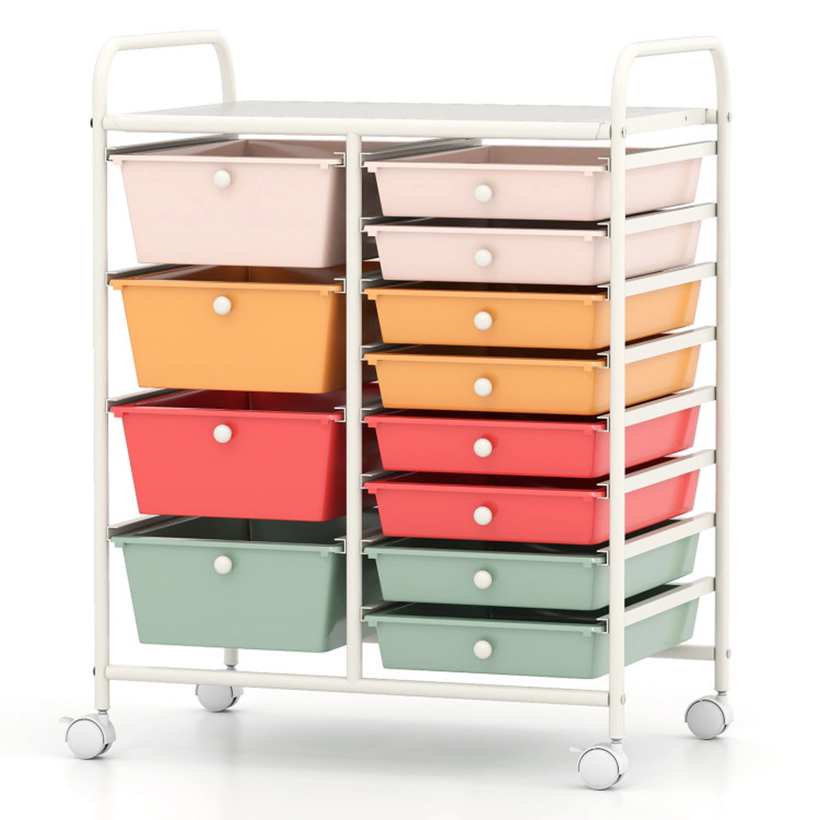 SUGIFT Macaron 12-Drawer Rolling Storage Cart with Removable Drawers Punched Top and Swivel Casters
