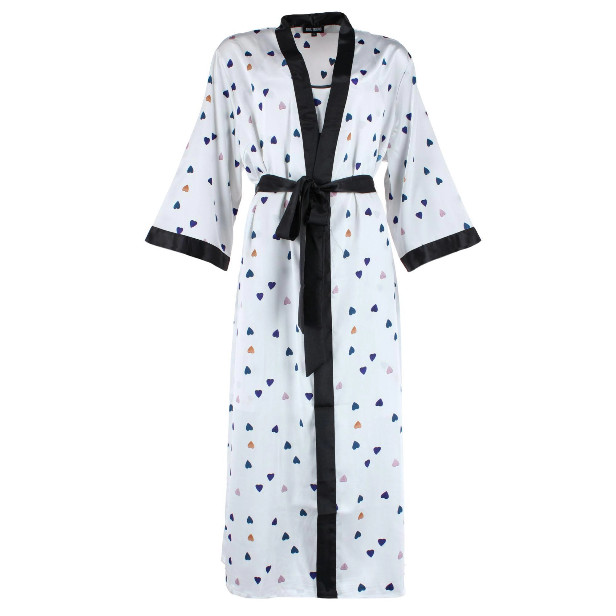 CTM Women's Plus Heart Satin Slip and Robe Pajama Set