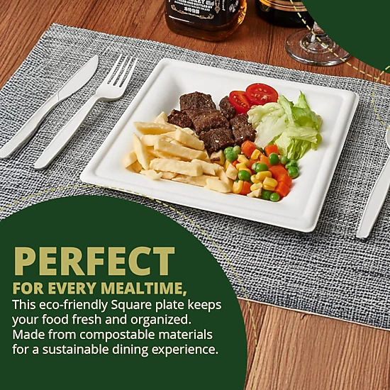 Naturawave Heavy-Duty Compostable Square Paper Plates, 10-Inch, 125 ...