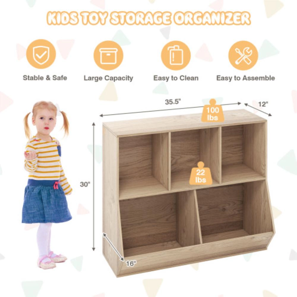 Hivvago 5-Cube Wooden Kids Toy Storage Organizer with Anti-Tipping Kits
