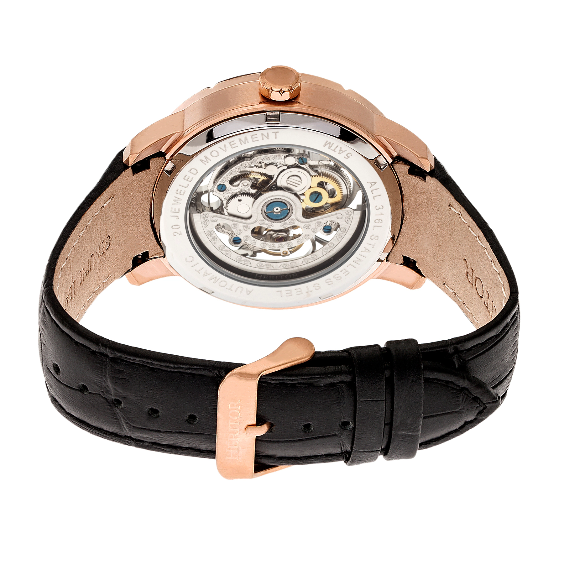 Heritor Automatic Ryder Skeleton Leather-Band Watch