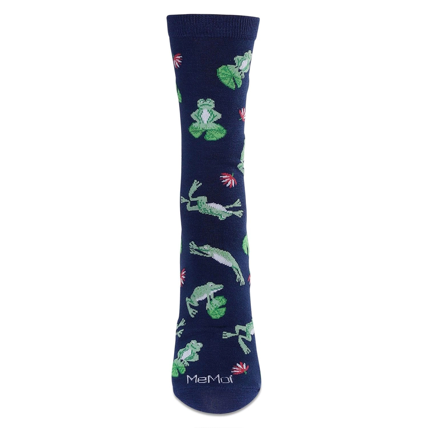 MeMoi Women's Embroidered Frogs Bamboo Crew Socks