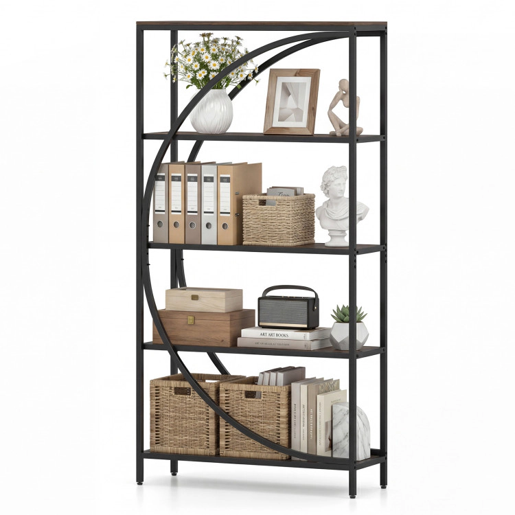 Hivvago 5-Tier Bookshelf with Half-Moon Shape for Living Room and Home Office