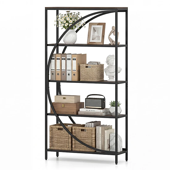 Hivvago 5-Tier Half-Moon Bookshelf for Living Room and Home Office