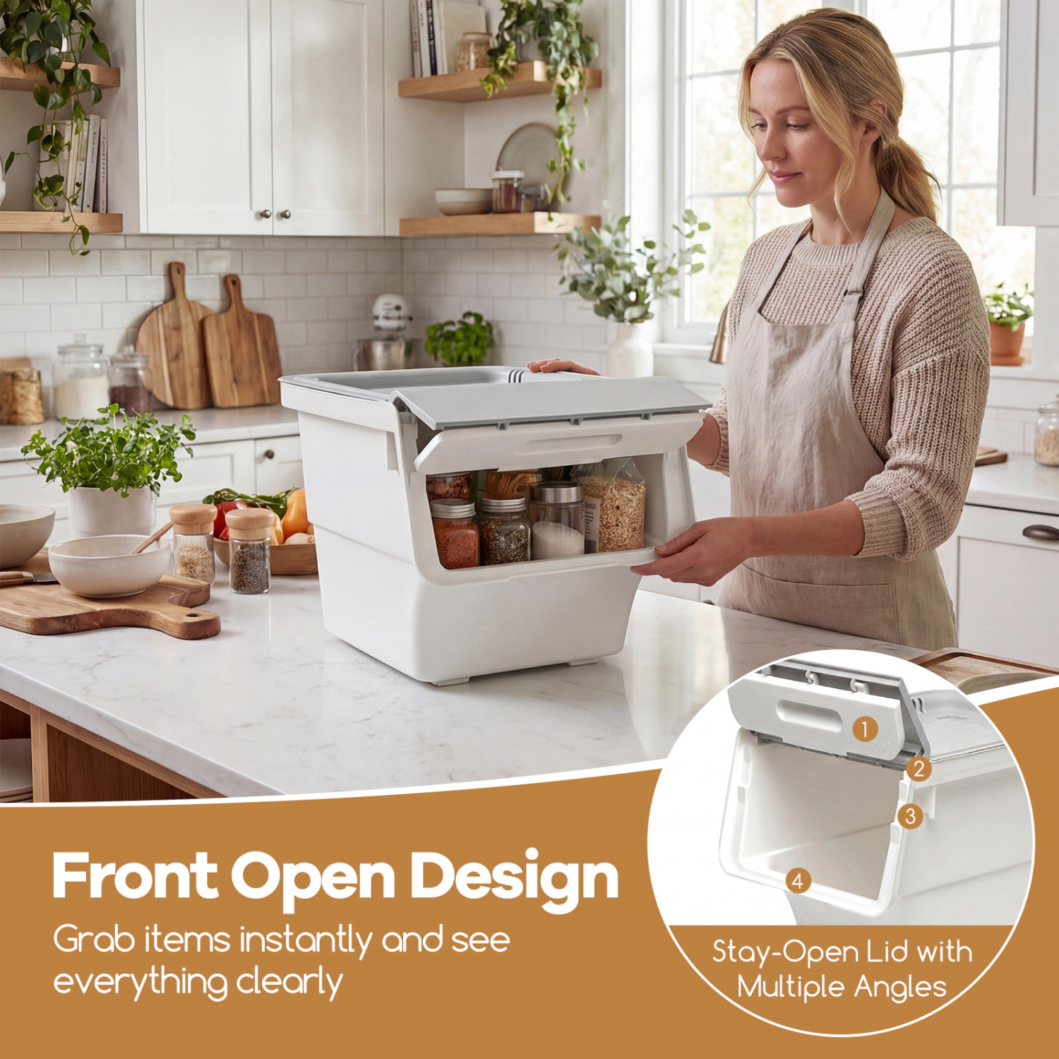 SUGIFT 3-Pack Gray 12.5-qt Rolling Storage Bins with Lids Nestable Pantry Closet and Toy Organizer Boxes