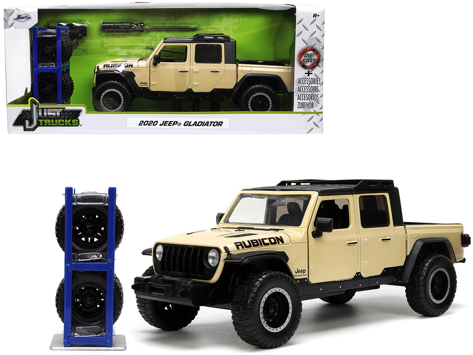 Jada 2020 Jeep Gladiator Rubicon Pickup Truck Cream with Roof Rack with Extra Wheels "Just Trucks" Series 1/24