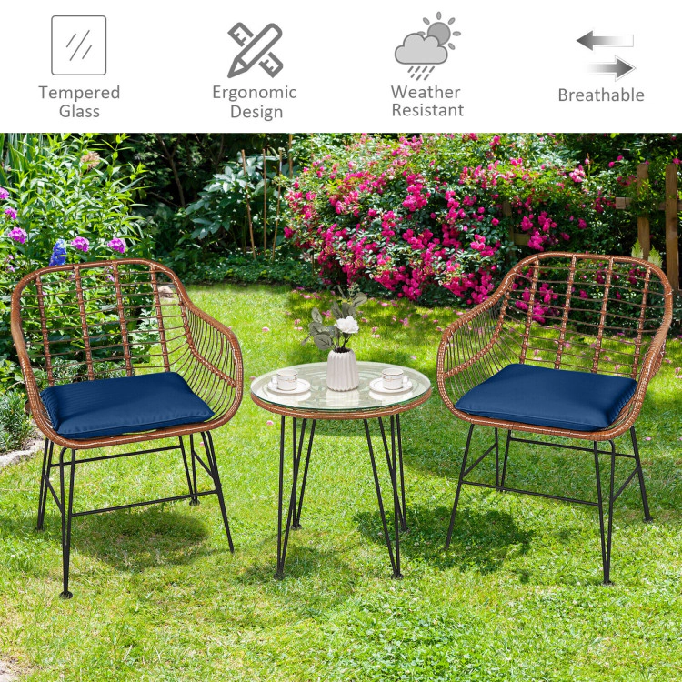 Hivvago 3 Pieces Patio Rattan Bistro Set With Cushion