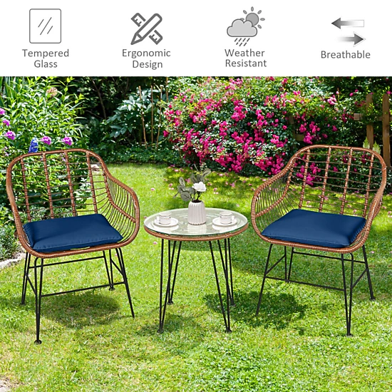 Hivvago 3 Pieces Patio Rattan Bistro Set With Cushion
