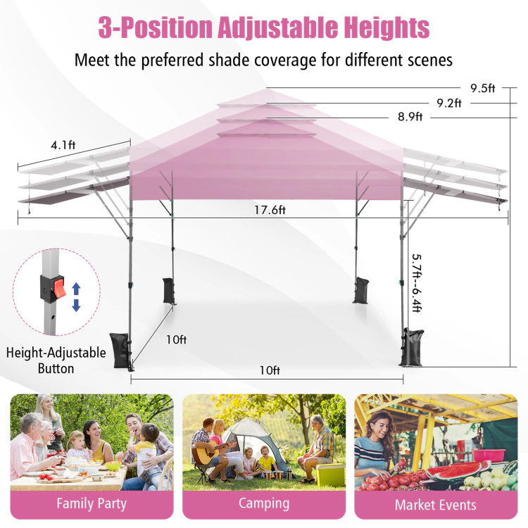Hivvago 10 x 17.6 Feet Outdoor Instant Pop-up Canopy Tent with Dual Half Awnings
