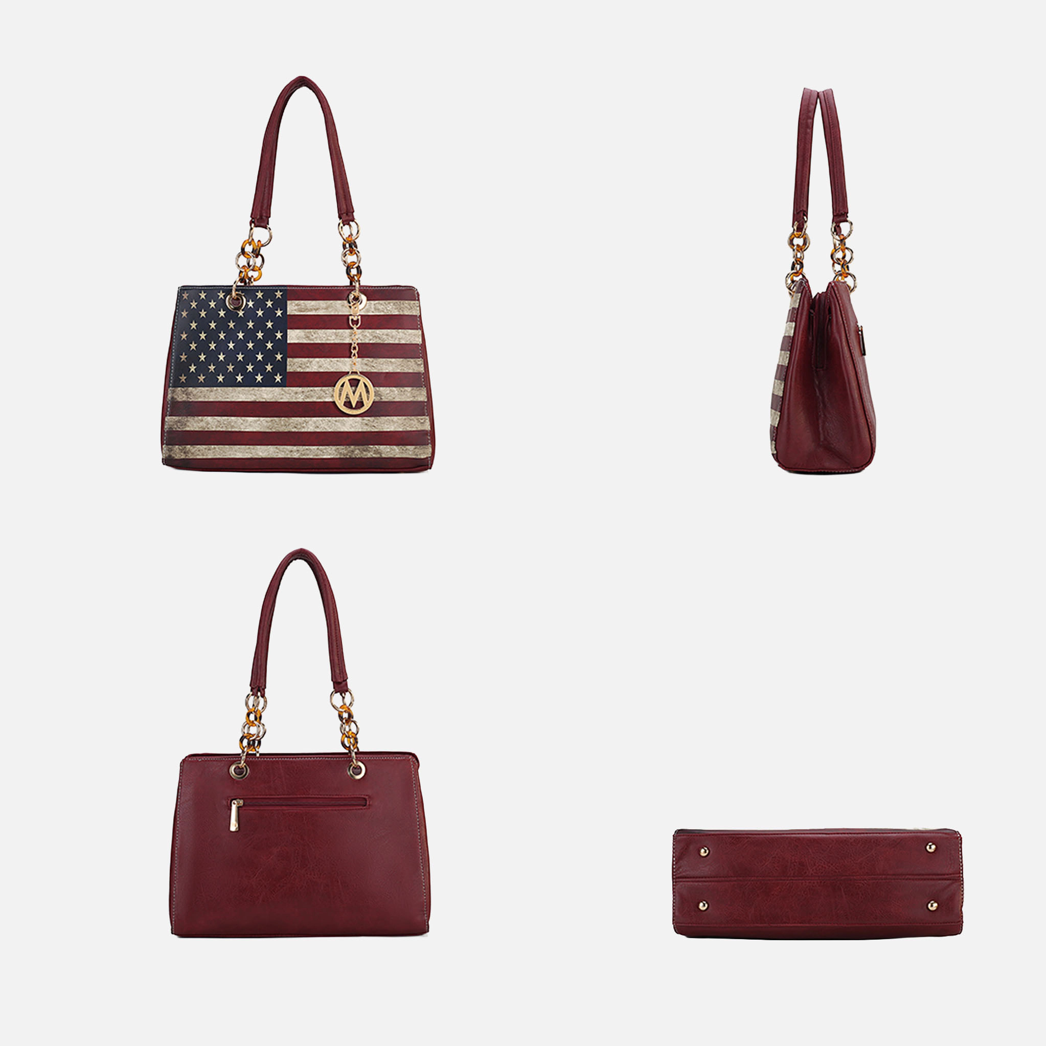 Mia K Collection Nevaeh Shoulder Bag - Vegan Leather Patriotic Print, Three Compartments