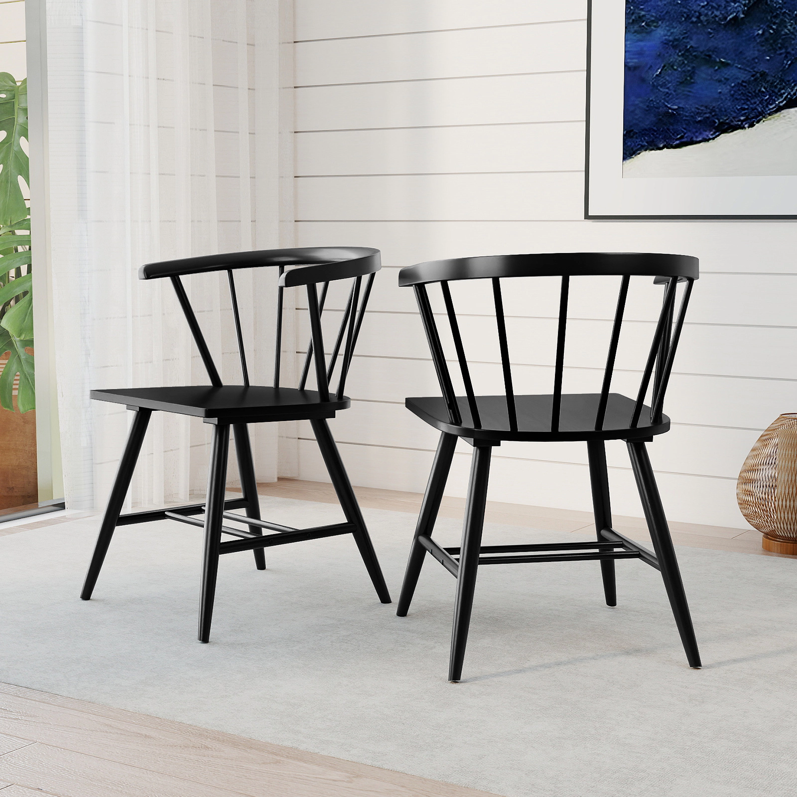 LJG Windsor Dining Chair Set of 2 Mid-Century Modern Black Kitchen Chairs