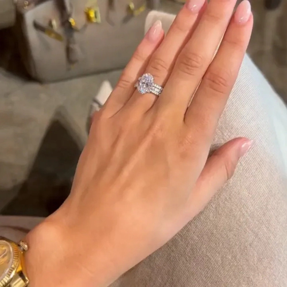 3 Piece Oval CZ with Micro Pave Bands Ring Set for Women