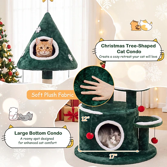 SUGIFT Multi-Level 50-in Christmas Cat Tree with 2 Condos Sisal ...