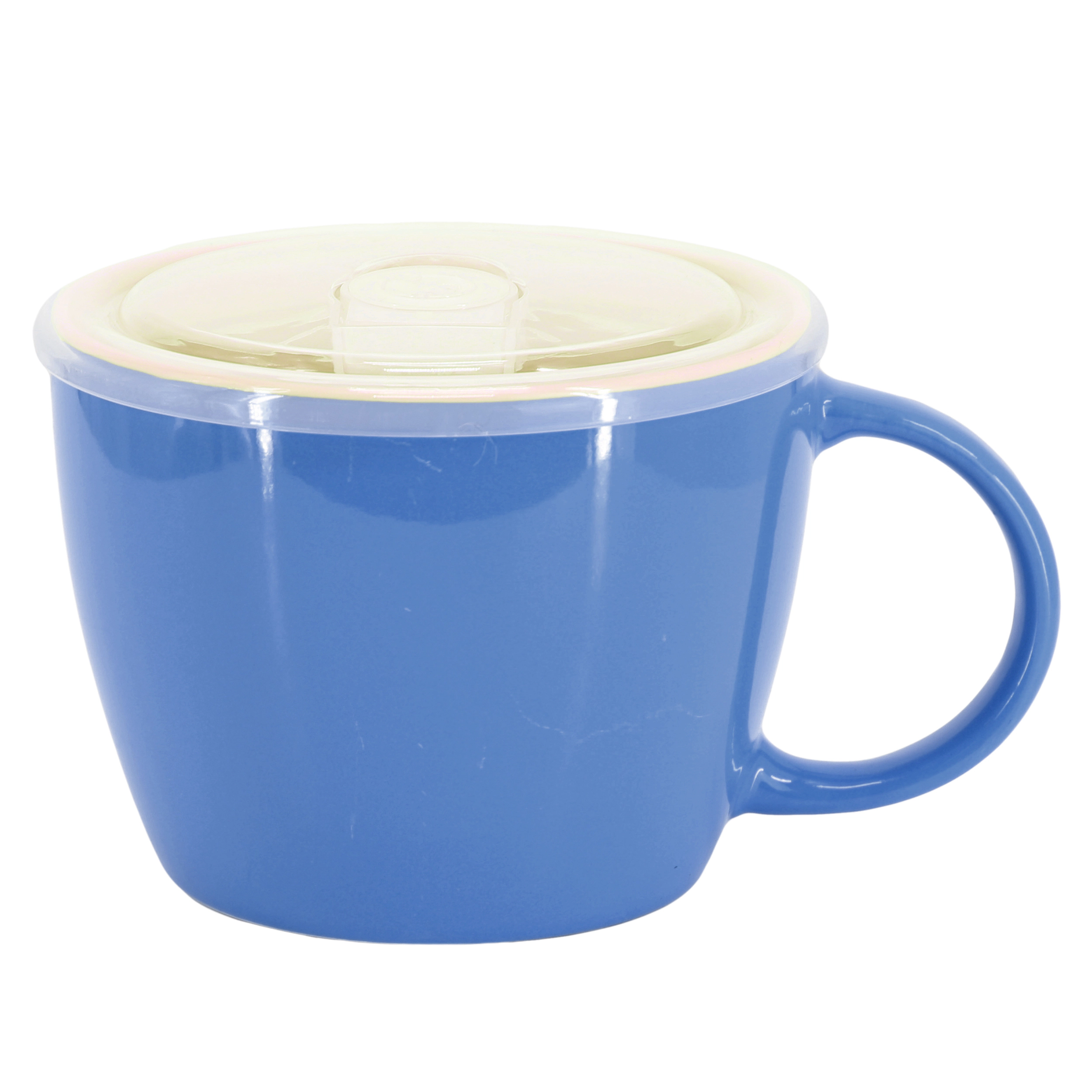 Gibson Home On The Go 4 Piece 25 Ounce Stoneware Soup Cup Set with Lid Blue