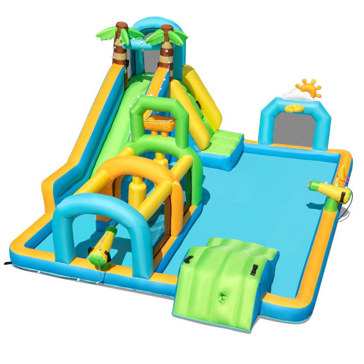 Hivvago Inflatable Water Slide Tropical Theme Dual Slide Aqua Park Blower Excluded
