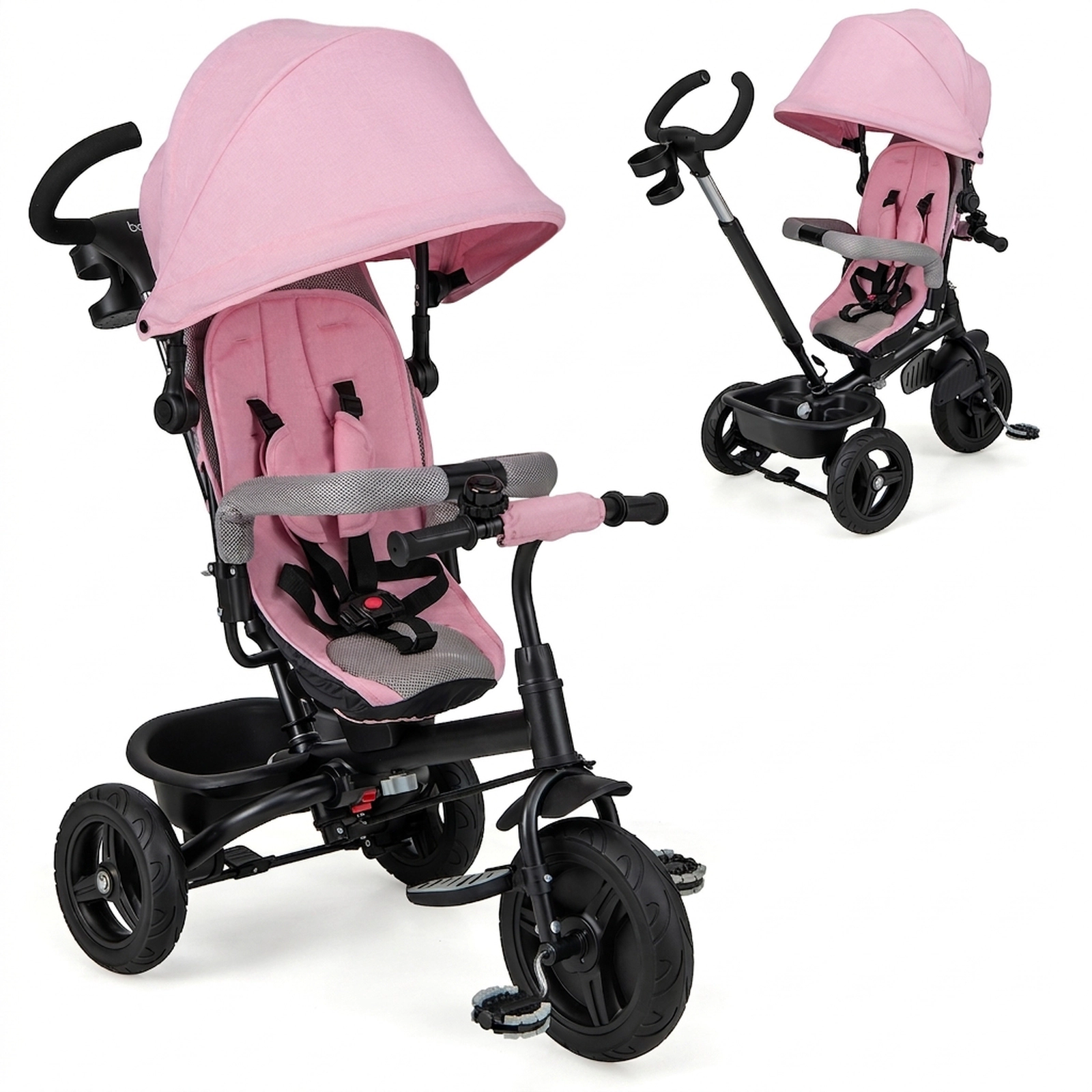 SUGIFT Toddler Pink 4-in-1 Tricycle with Reversible Seat and 5-Point Harness 30-in W 38-in H 55-lb Seat Capacity