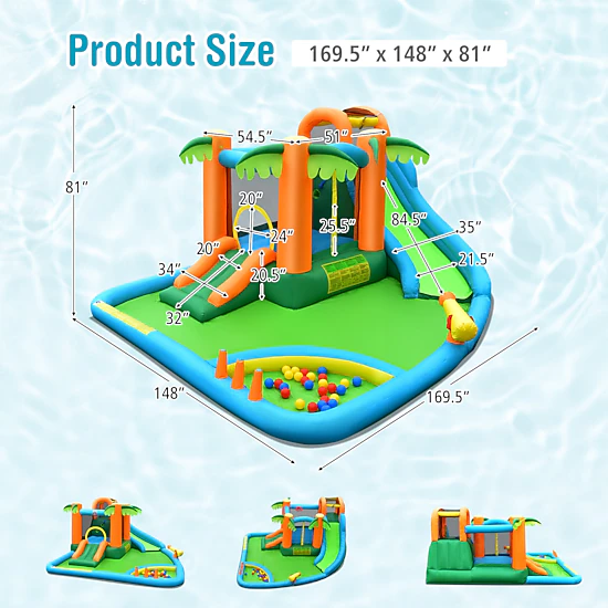 LJG Kids Inflatable Water Slide Park with Upgraded Handrail without Blower