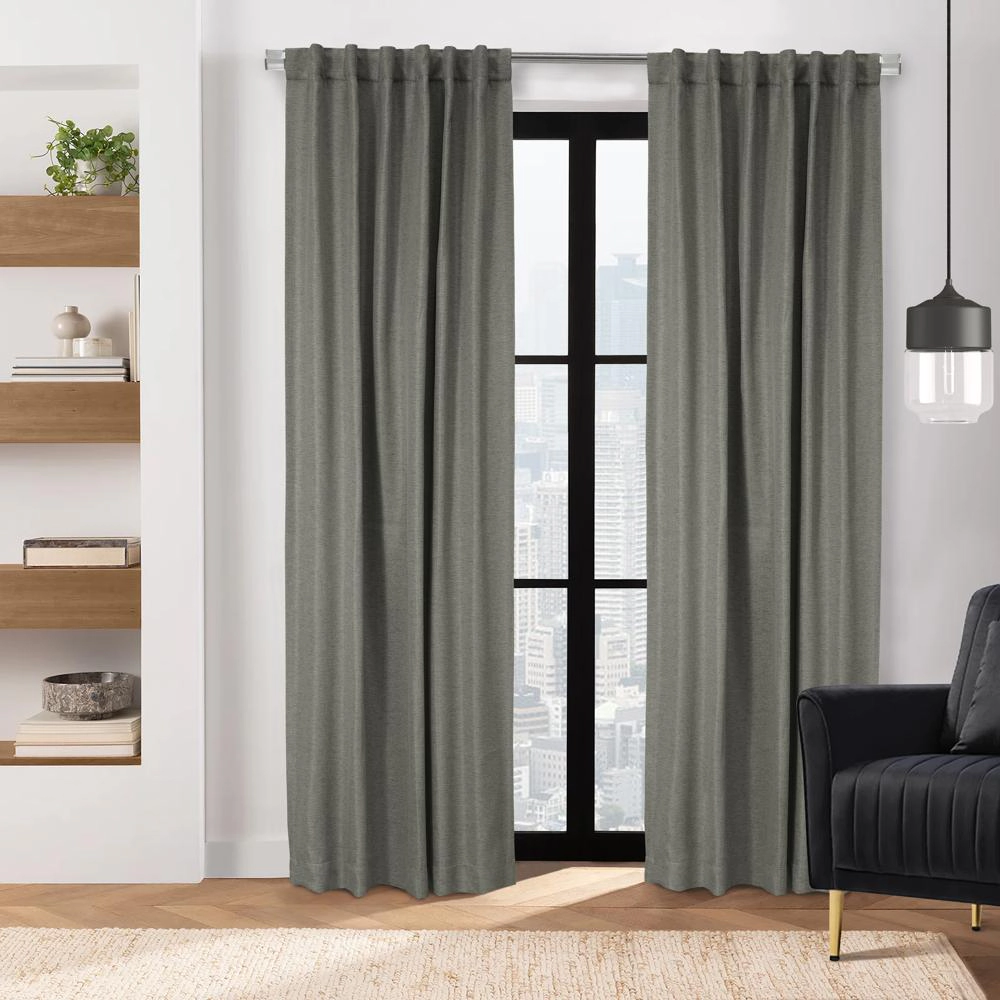 Thermalogic Galati Room Darkening Trendy Textured Herringbone Motif Dual Header Curtain Panel 52" x 108" Charcoal