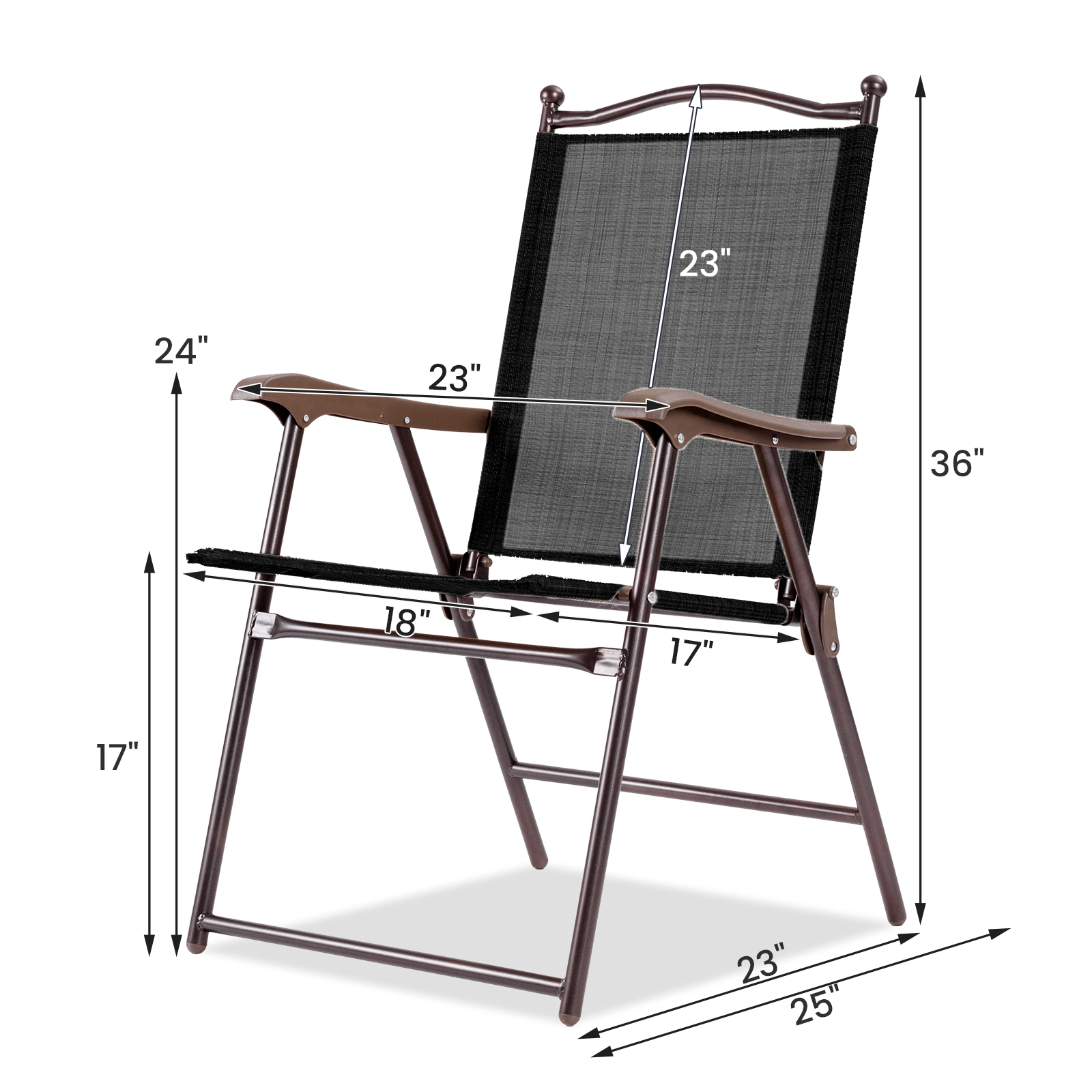 LJG Set of 2 Patio Folding Sling Back Camping Deck Chairs