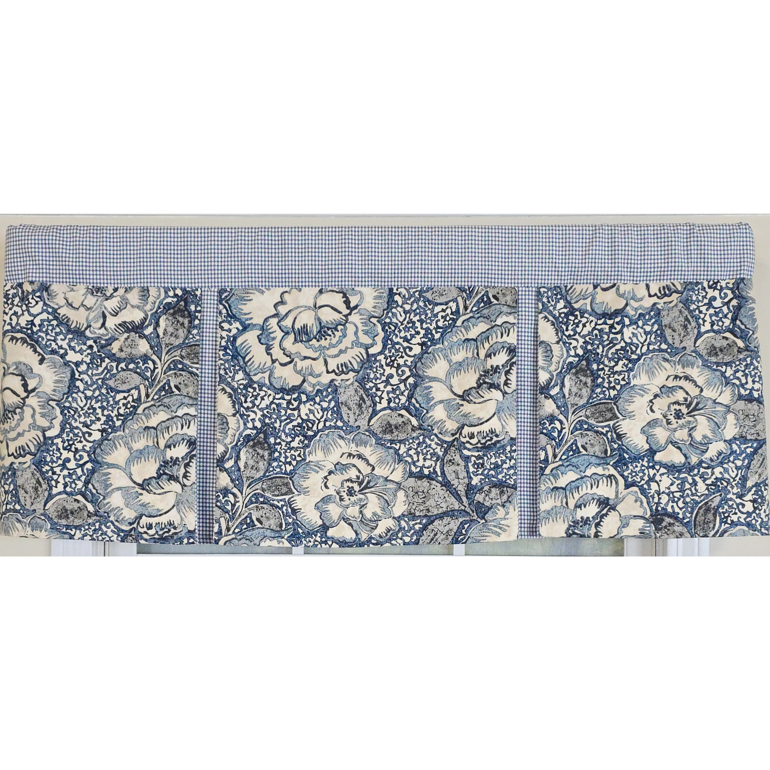 RLF Home 100% Cotton Peony Ball Pleated  Unlined Windows Rod Pocket Valance 50" x 17"  Blue