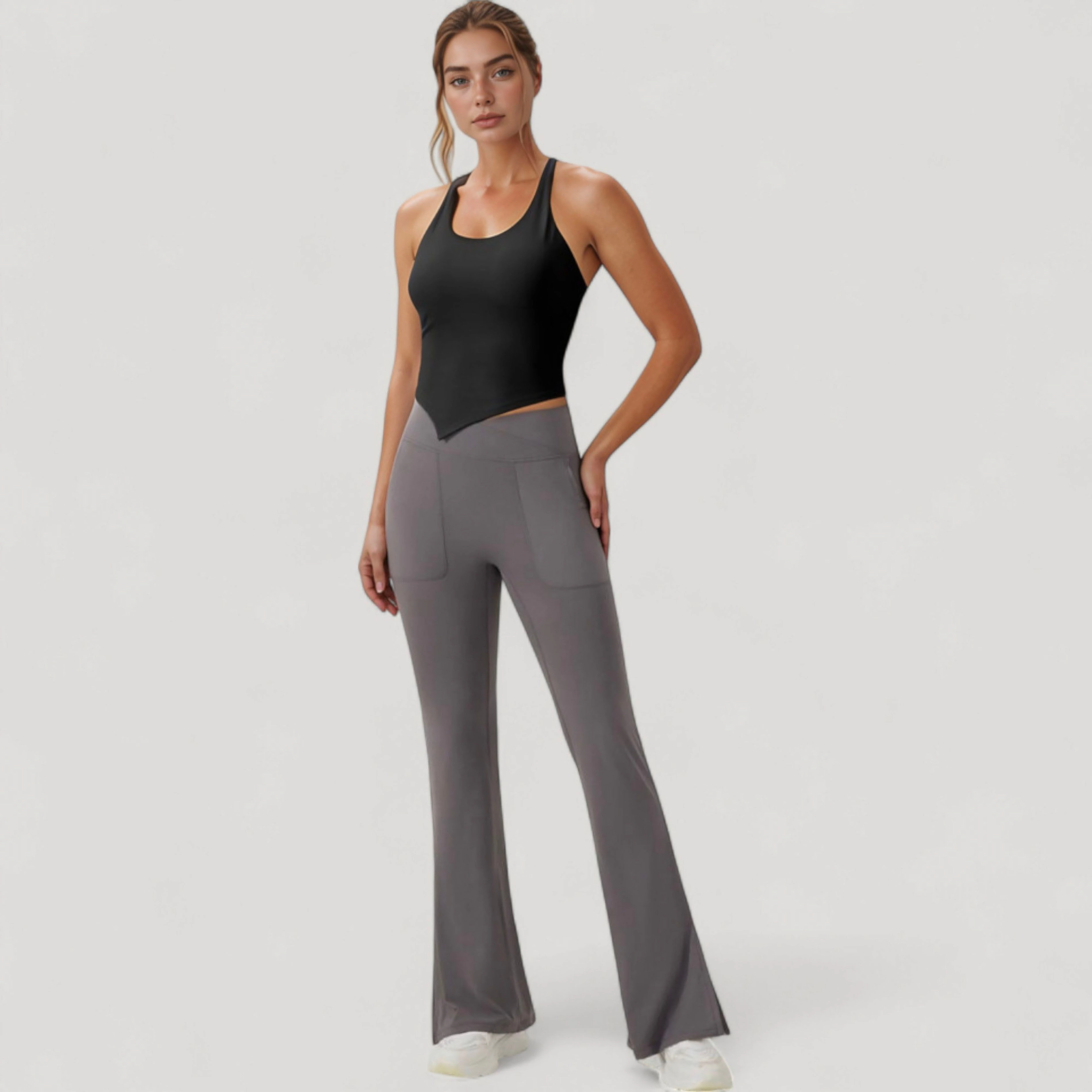 Anna-Kaci Women's Scoop Neck Racerback Tank Top with Handkerchief Hem and Built-In Shelf Bra for Low Impact Activity