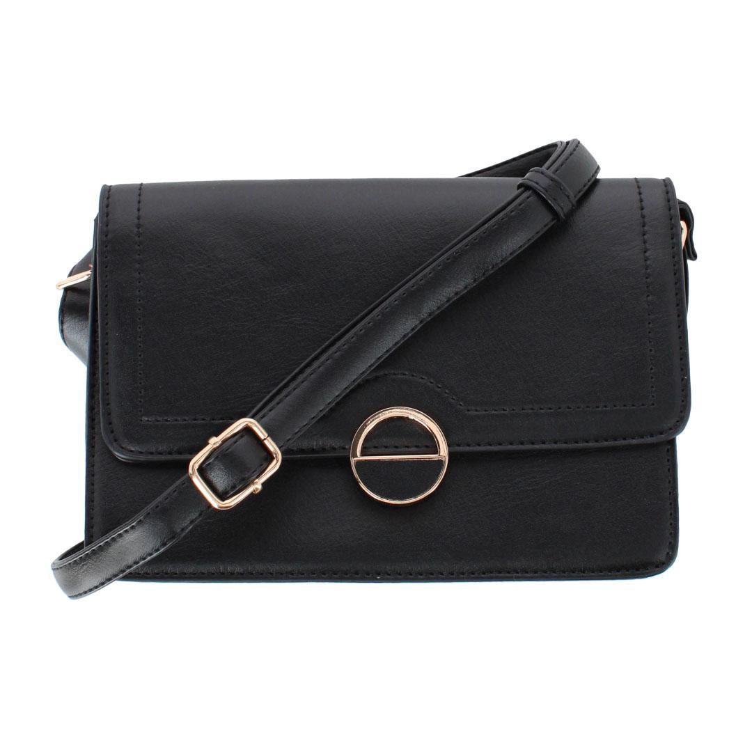 CTM Women's Synthetic Leather Adjustable Crossbody with Flap Closure