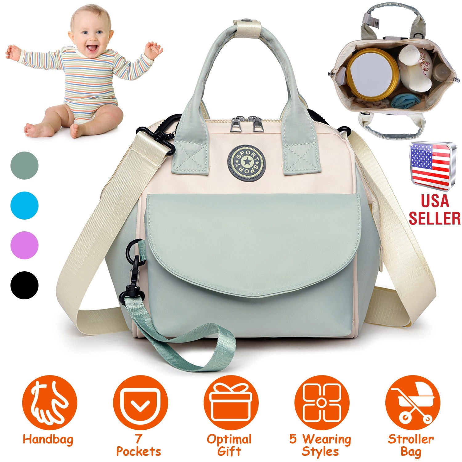 GBruno Kids' Kids' 7-Pocket Convertible Diaper Bag