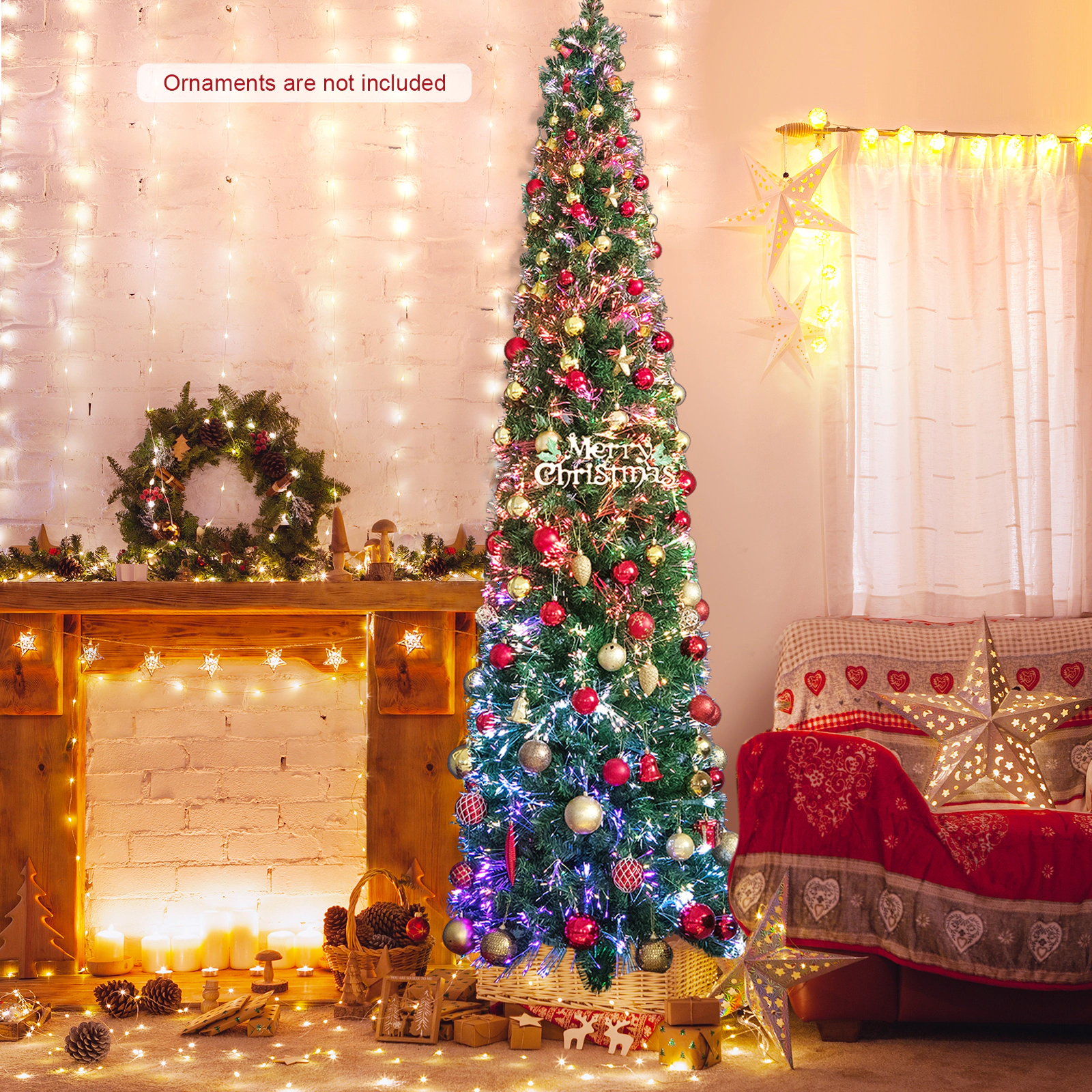 SlickBlue Pre-Lit Fiber Optic Pencil Christmas Tree with LED Lights