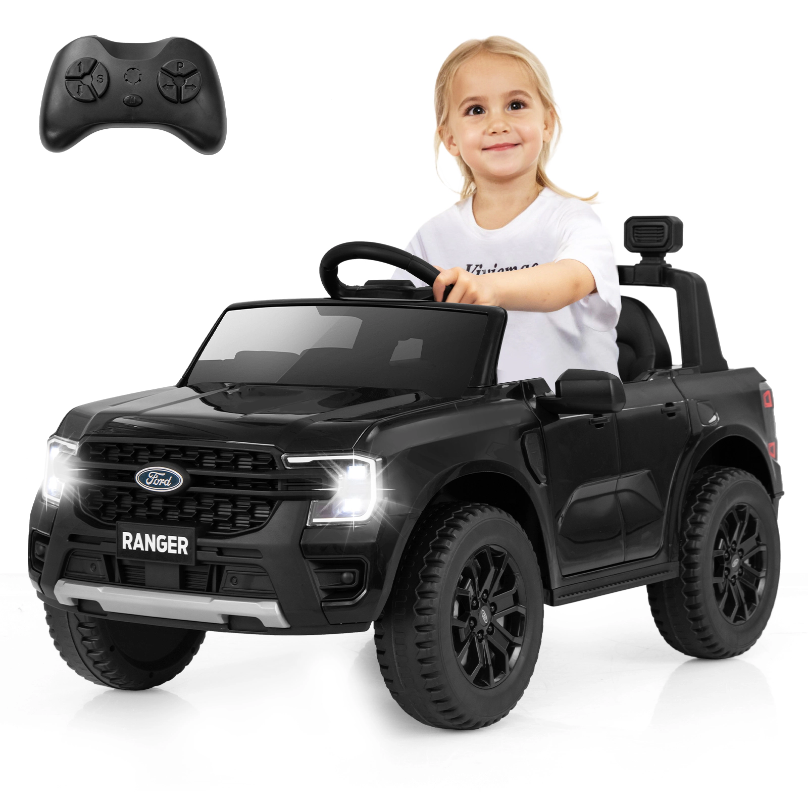 Glintex 12V Kids Ride-On Pickup with a Headrest and Rear Storage Basket