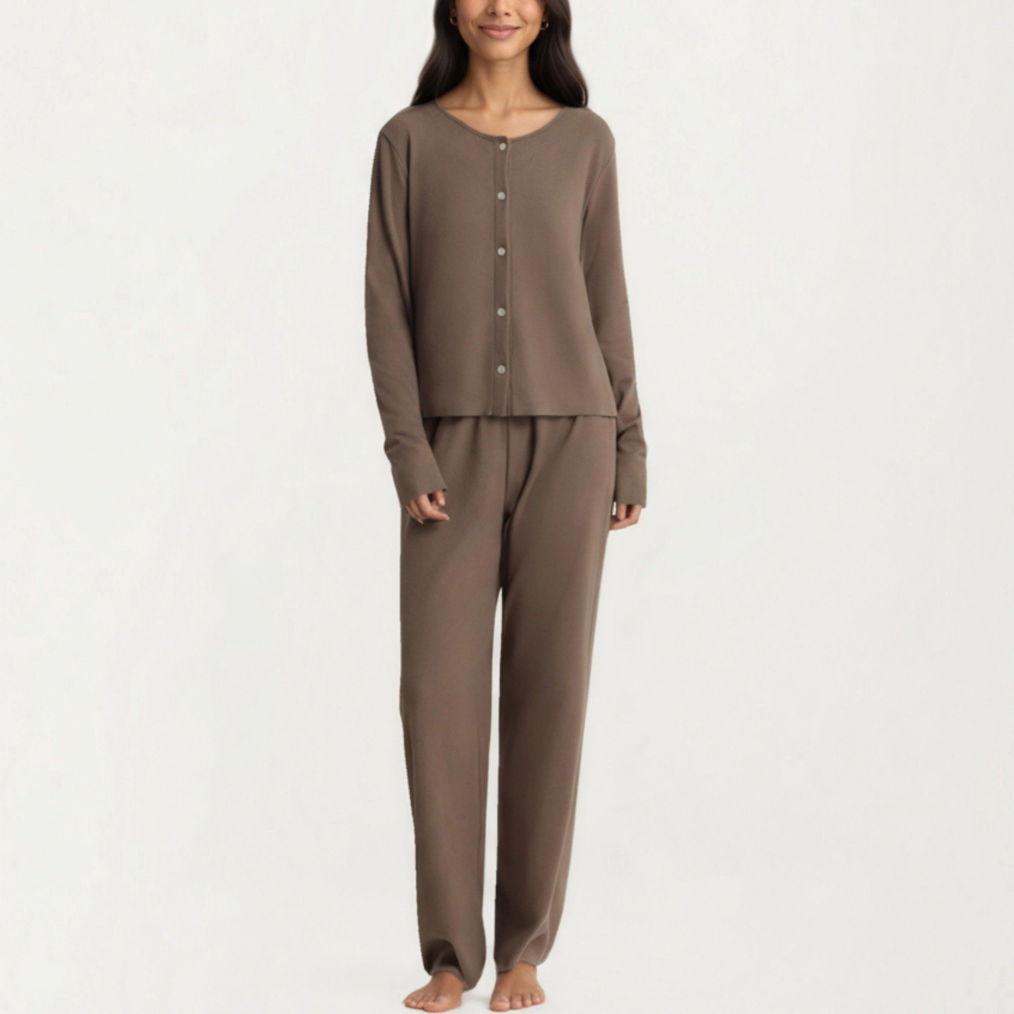 Anna-Kaci Women's 3-Piece Pajama Set with Ribbed Tank Top Long Sleeve Button Cardigan and Relaxed Fit Pants