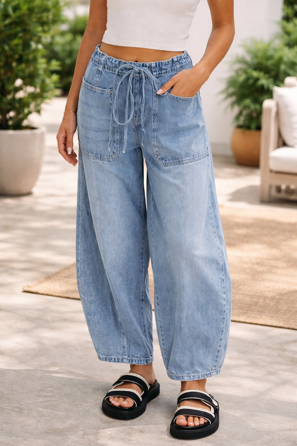 Threaded Pear Women's Bella Paperbag Waist Barrel Jeans