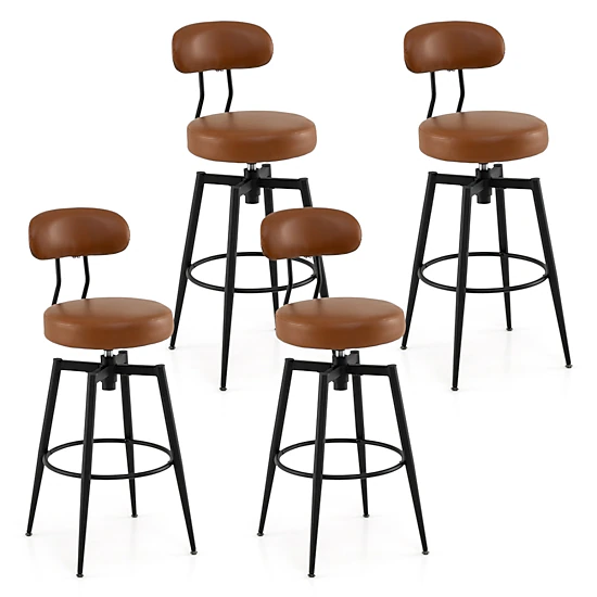 Hivvago Set Of 4 Swivel Barstools Faux Leather With Upholstered Seat And Back