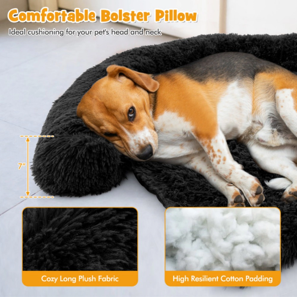 SUGIFT Plush Calming Dog Couch Bed with Removable Bolster Pet Bed 66-lb Capacity 44 x 40 x 7 in Black