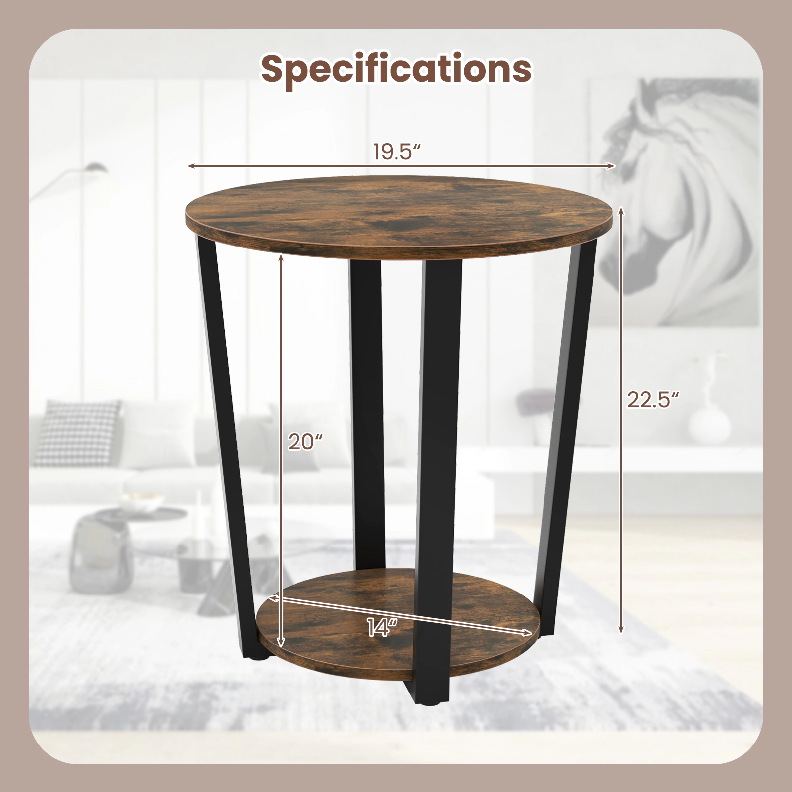 SUGIFT 2-Tier Round End Table with Storage Shelf and Metal Frame 44-lb Capacity Brown/Walnut