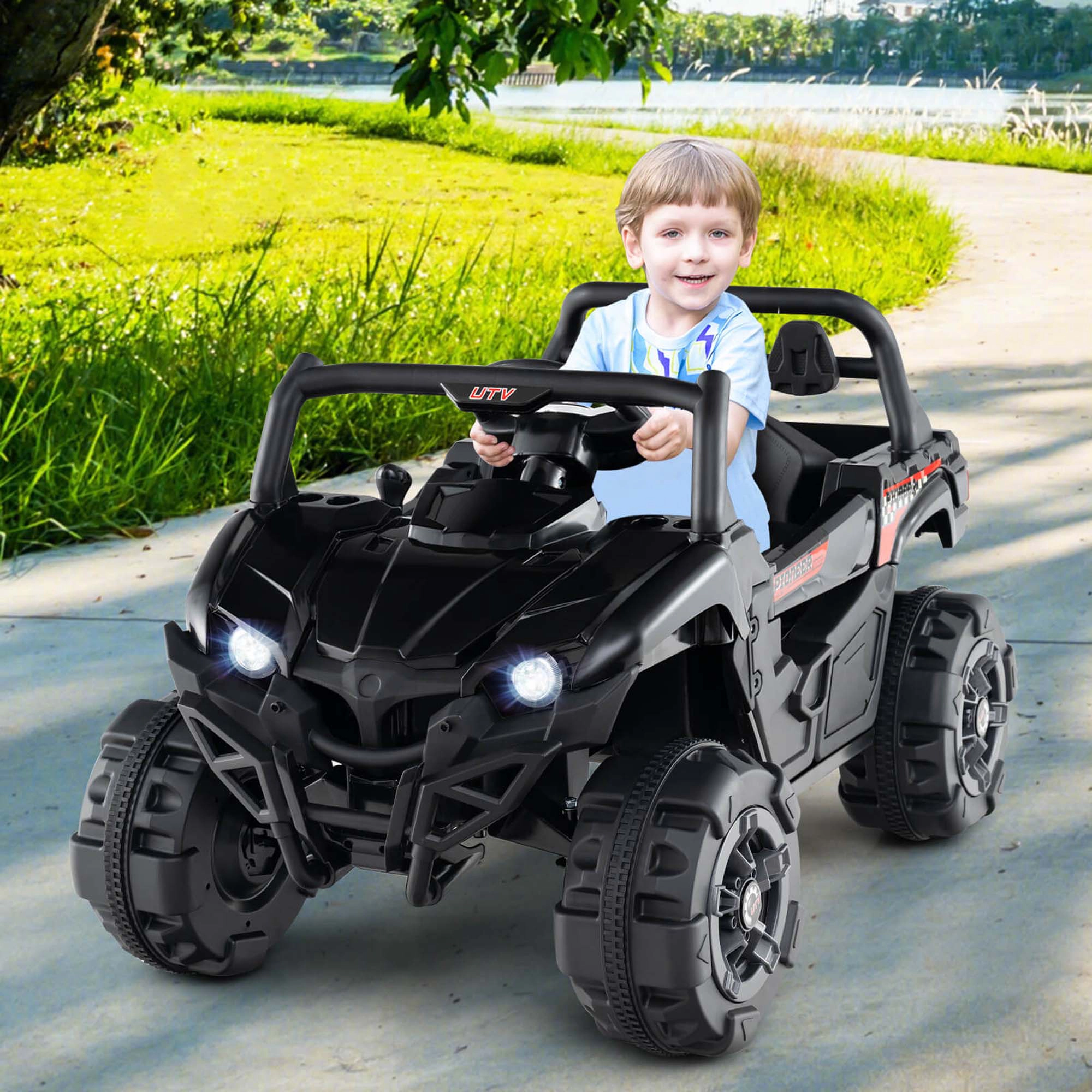 Costway 12V Kids Ride on Truck with Remote Control Slow Start Safety Belt Rear Storage Black