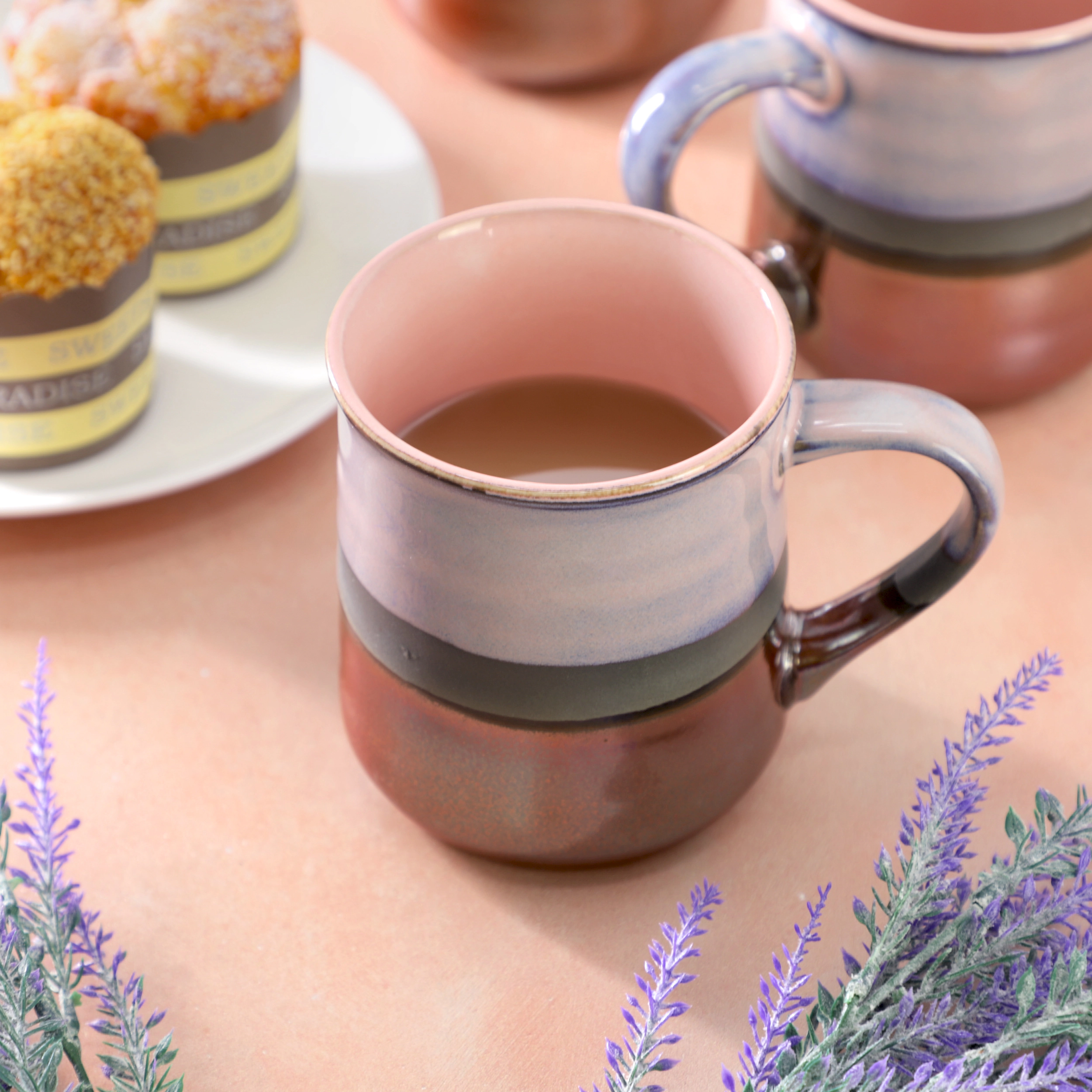 Gibson Home Copper Tonal 4 Piece 18 Ounce Stoneware Cup Set in Mauve