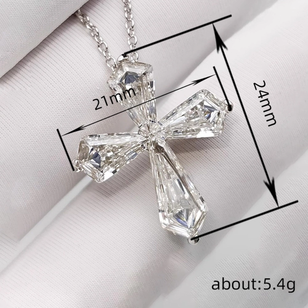 Wardrobe Whimsy Emerald Cut Cubic Zirconia Cross Pendant Necklace Dainty Religious Jewelry