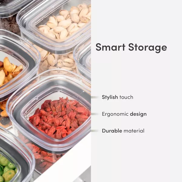 OU Airtight Food Storage Container 1.1qt, BPA Free Clear Plastic Container w/ Leak Proof Lid Stackable Pantry Organizer