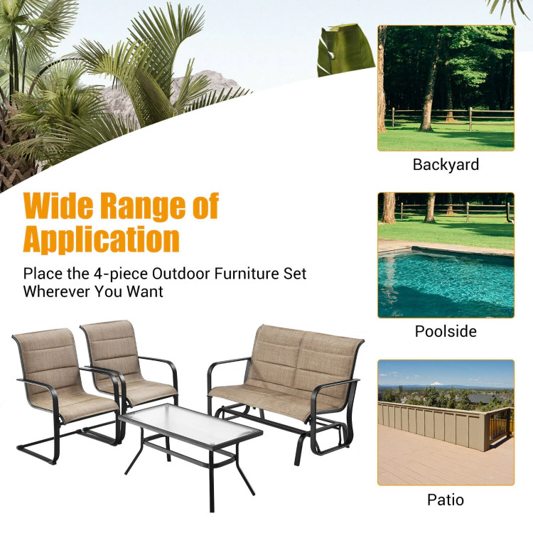 Hivvago 4 Pieces Outdoor Patio Furniture Set With Padded Glider Loveseat And Coffee Table-Brown