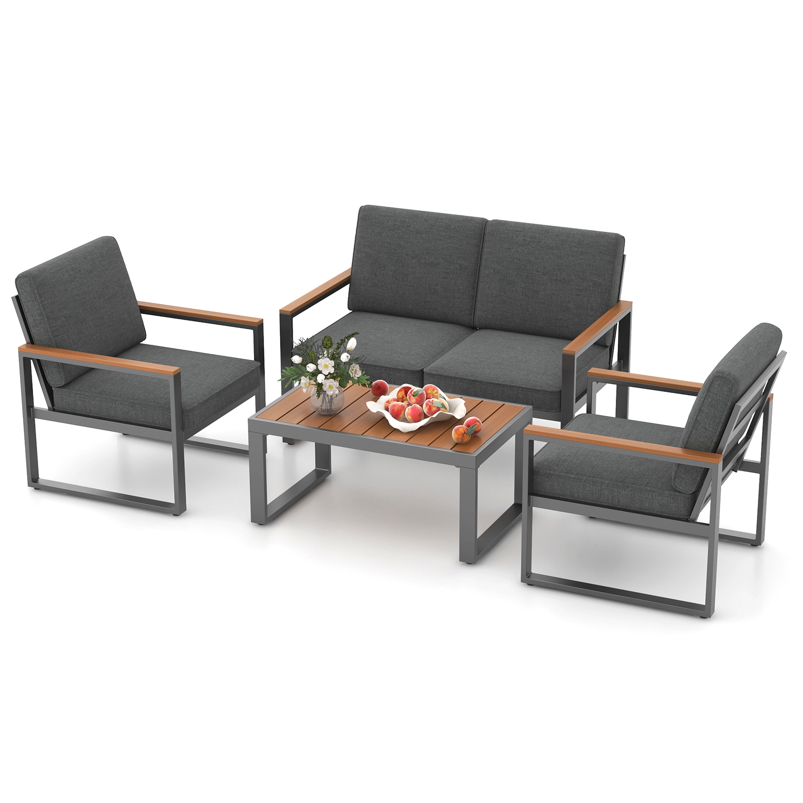 LJG 4 Piece Patio Aluminum Furniture Set with Armrests and Tabletop