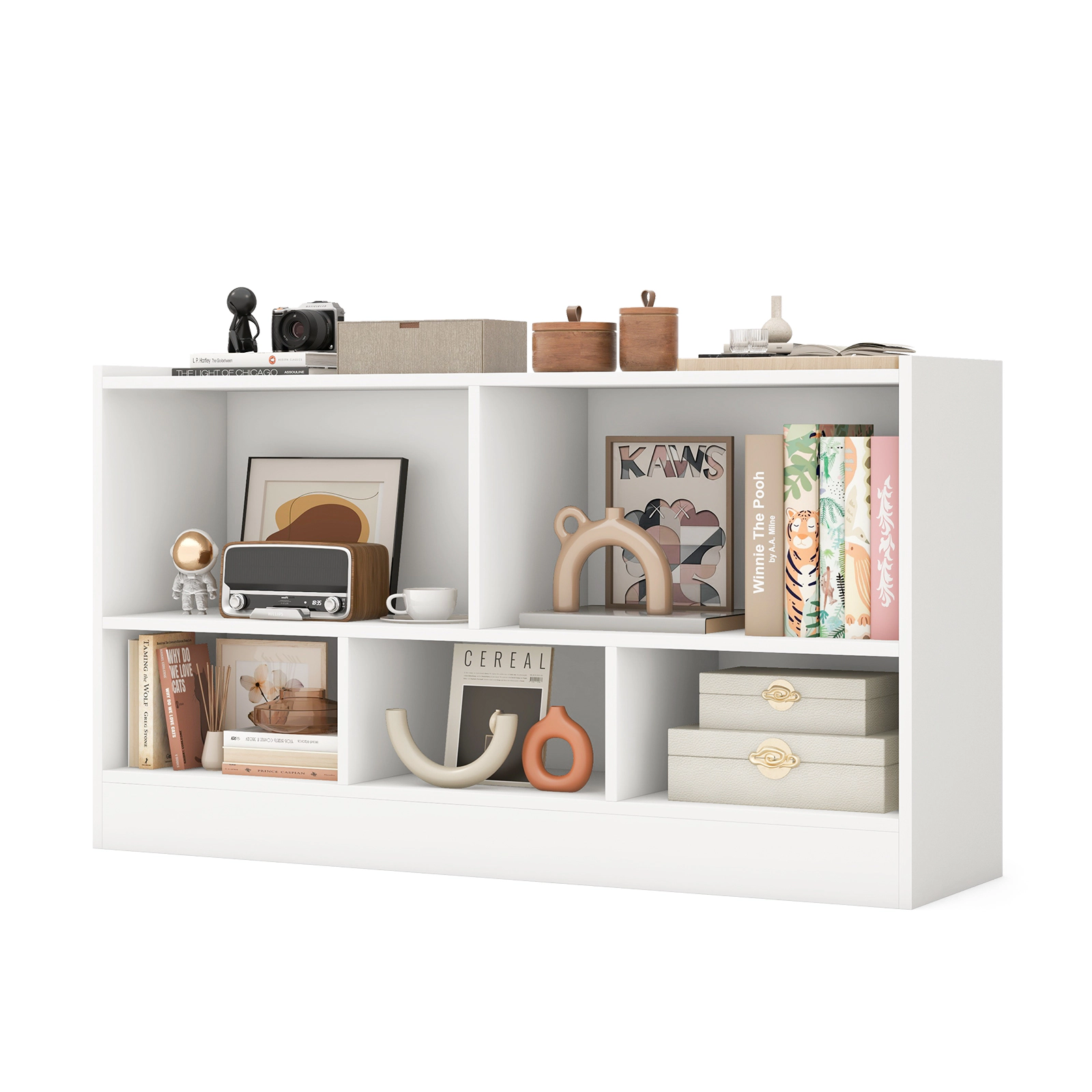 SUGIFT Kids 2-Shelf 5-Cube Wood Toy Storage Bookcase 132-lb Top Capacity 44-in Wide White