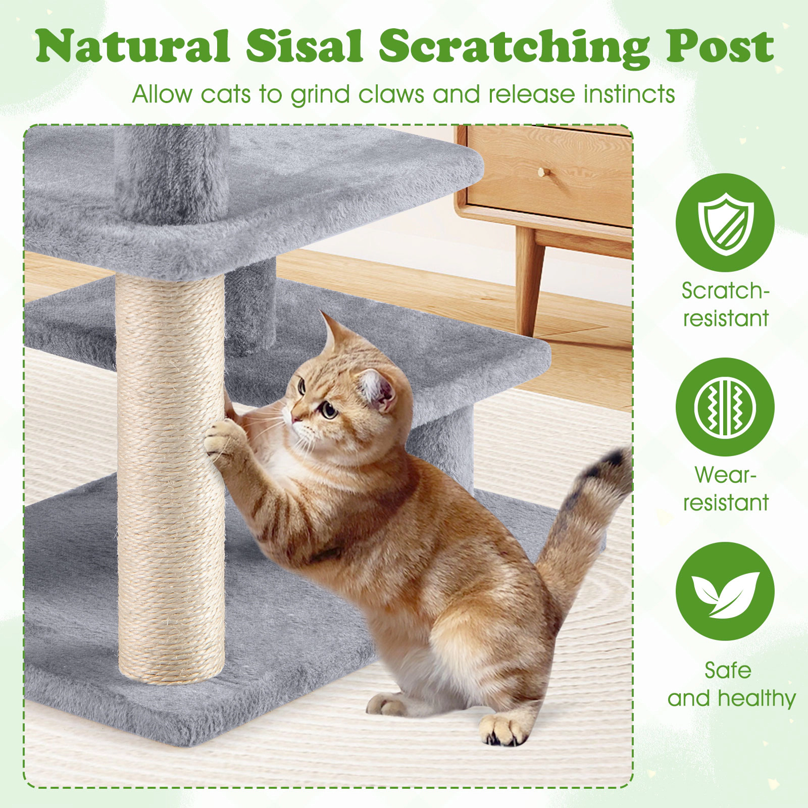 SUGIFT 18.5-in Gray 3-Tier Cat Stairs Pet Steps for High Bed and Sofa with Sisal Posts and Plush Treads