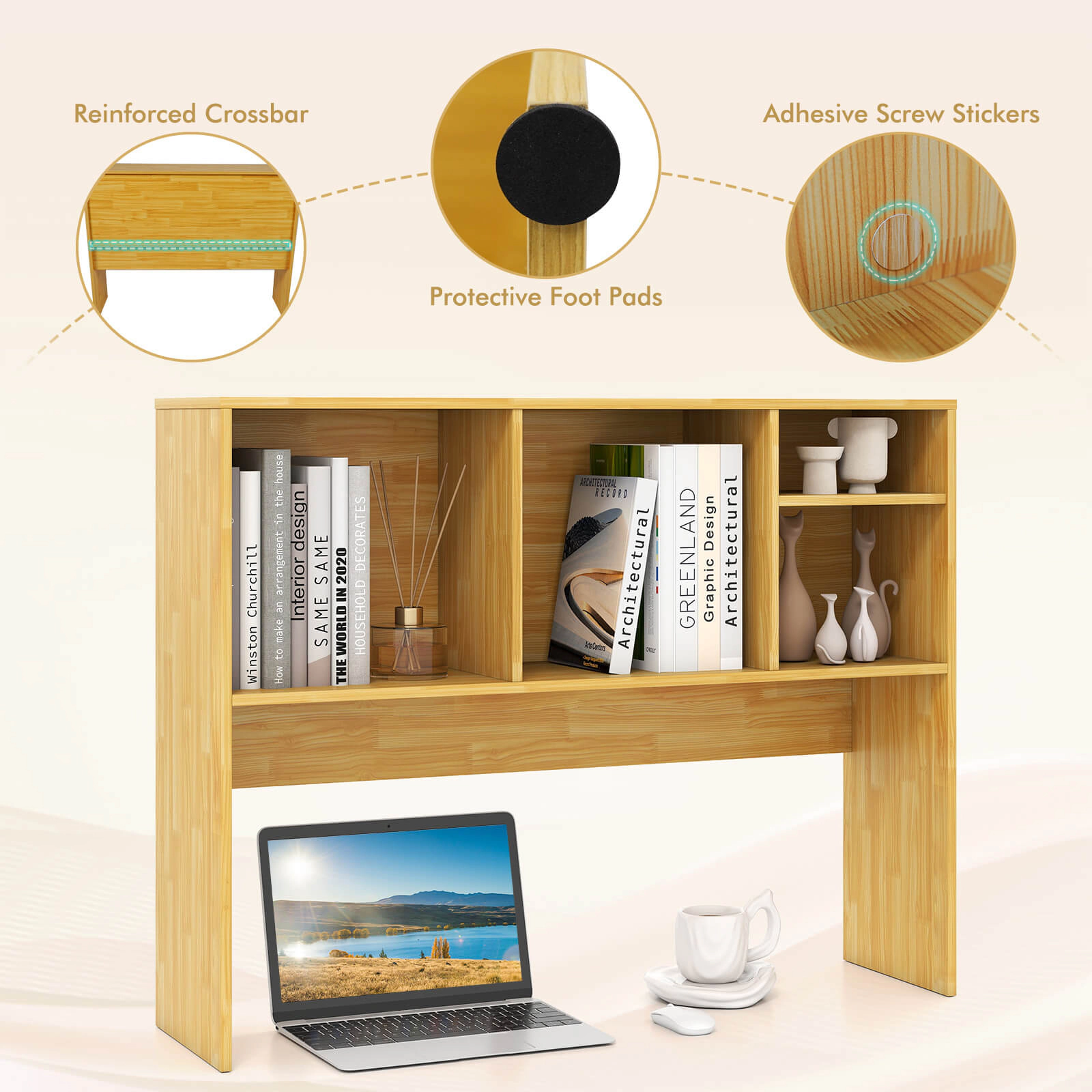Costway Computer Desktop Bookcase Countertop Storage Bookshelf Organizer with 4 Cubbies Walnut