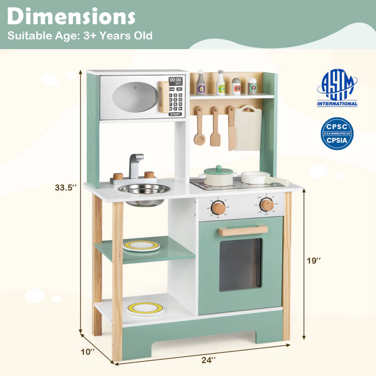 Hivvago Play Kitchen Wooden Toy Playset with Chalkboard Birthday Gift for Kids Aged 3 +